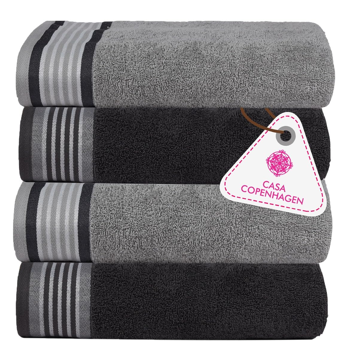 CASA COPENHAGEN He & She 4-piece bath towel set, 70x140 cm, pine grey-greyish purple, 550 g/m², Egyptian cotton, designed in Denmark, for bathroom