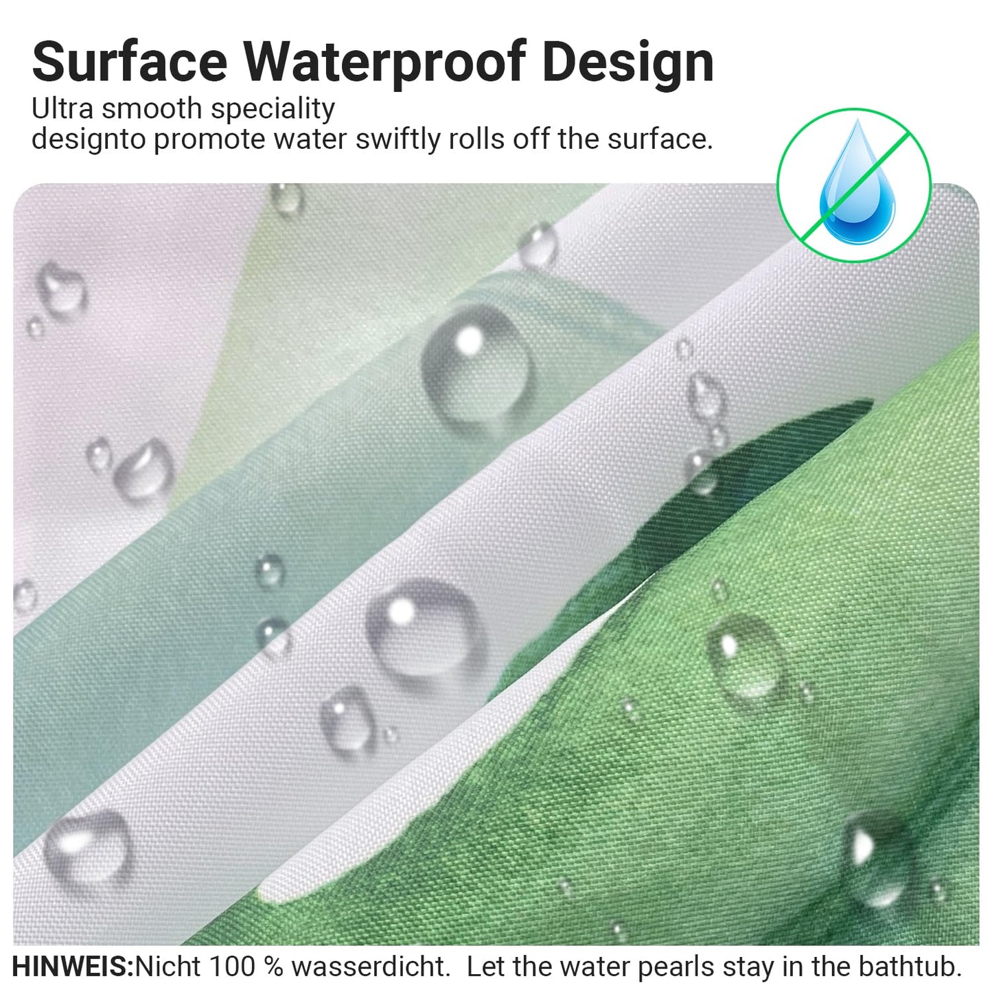 Lerores Shower Curtain, 180 x 170 cm, Green Leaves Weighted Hem, Anti-Mould Textile, Water-Repellent
