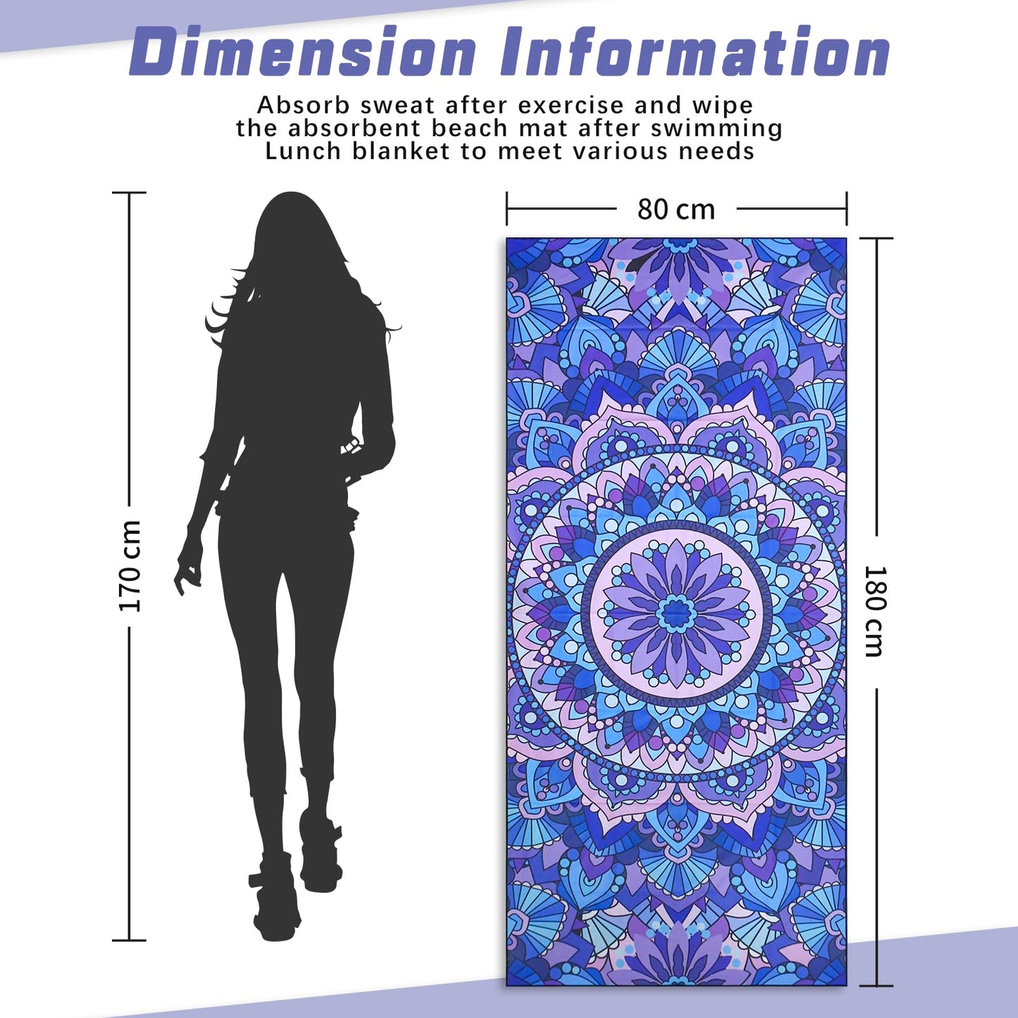TMEOG Microfibre Beach Towels 180x80cm Extra Large Sand Free Beach Towel for Adults Compact Thin Travel Towel Women Men Lightweight Swim Pool Yoga