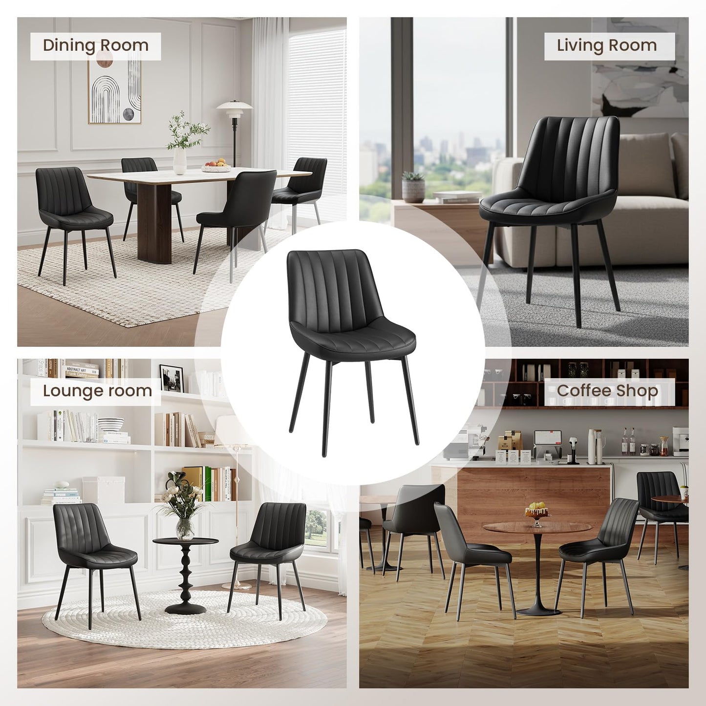 COLAMY Black Dining Chairs Set of 4,Technology Fabric Chairs for Dining Room with Metal Legs and Thick Seat Cushion