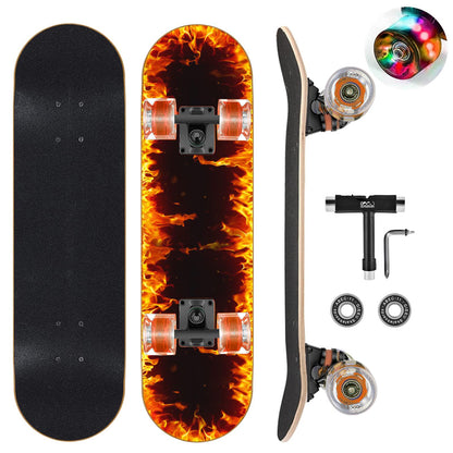 GIEEU Skateboards with Colorful Flashing Wheels for Beginners,Kids,Teens,Adults,31 x 8 Inch Complete Standard Skate Boards 9 Layer Canadian Maple Deck