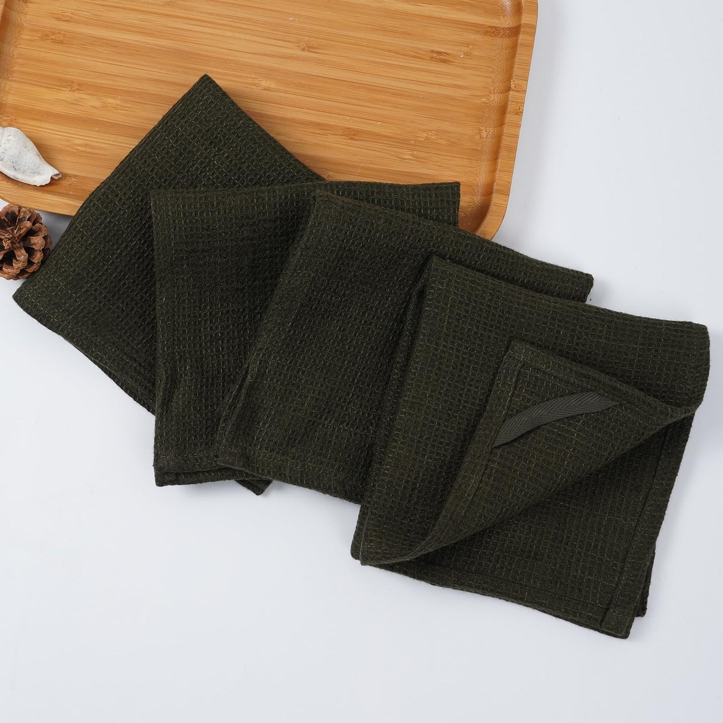 HSOFTIFY 100% Pure Linen Washcloths with Waffle Weave 4 Pack, Green