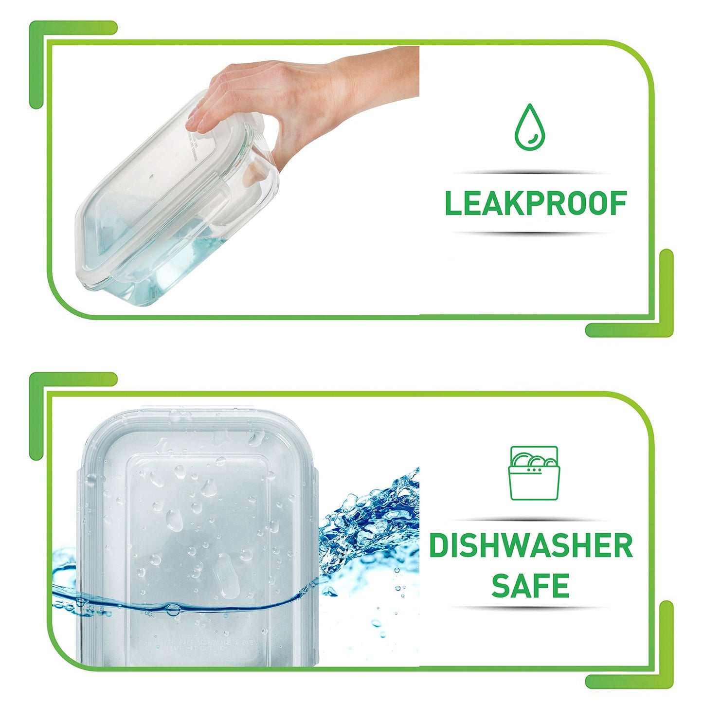 [5-Pack] Food Prep & Storage Glass Containers with Lids - Airtight Glass Meal Prep Containers Reusable (1060 Millilitres - 1 Compartment)
