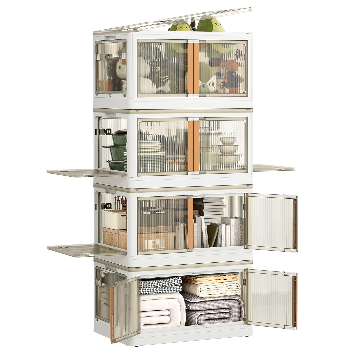 NETEL Storage Boxes With Lids, 4 x 116 L Plastic Storage Box with Lid, Stackable storage Boxes with wheels, Transparent Wardrobe Storage Organiser