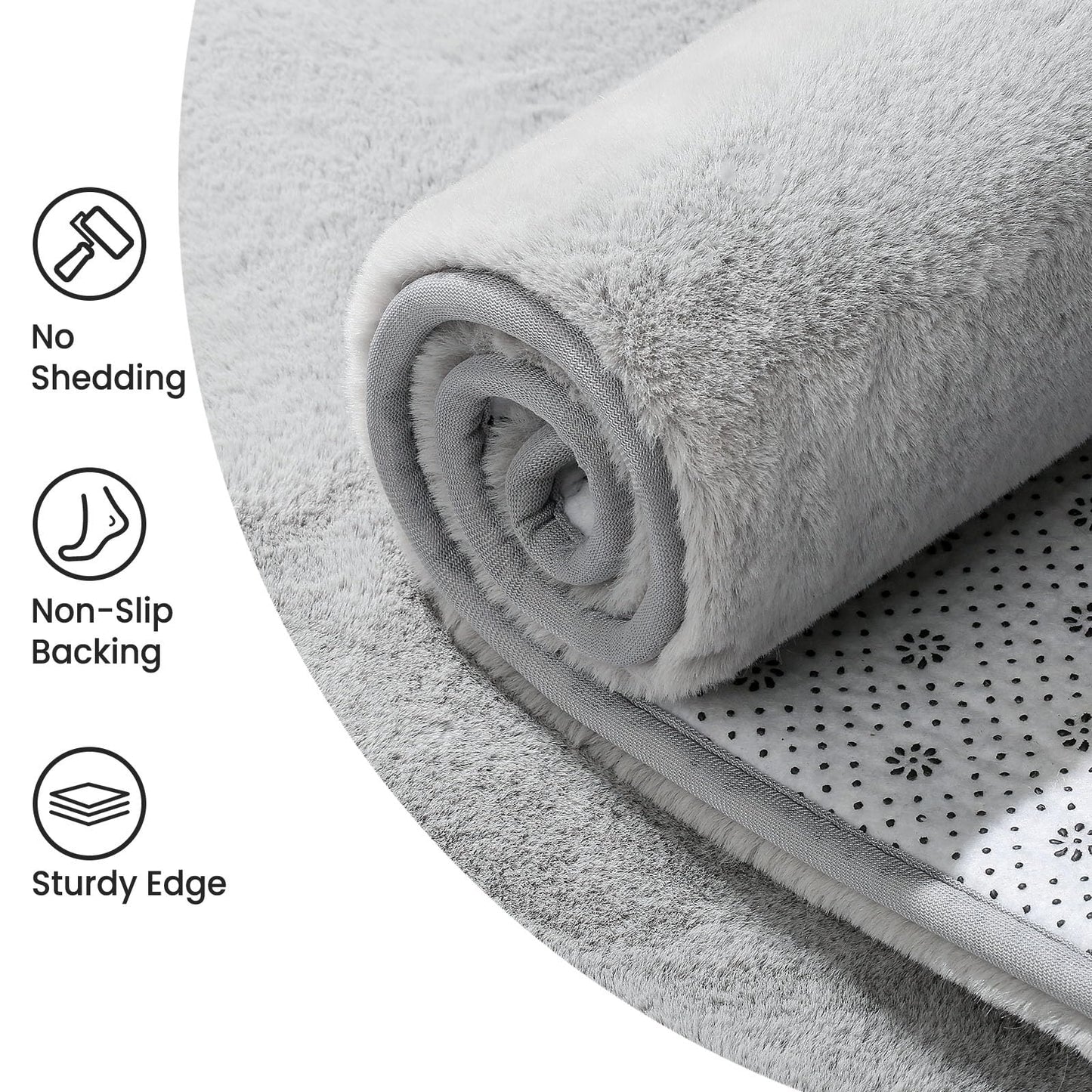 Sour Lemon Rugs Living Room - Grey Area Rugs for Bedroom Faux Rabbit Fur Large Rug, Anti Slip Rug Large Smooth Floor Carpet Short Pile Area Rug for