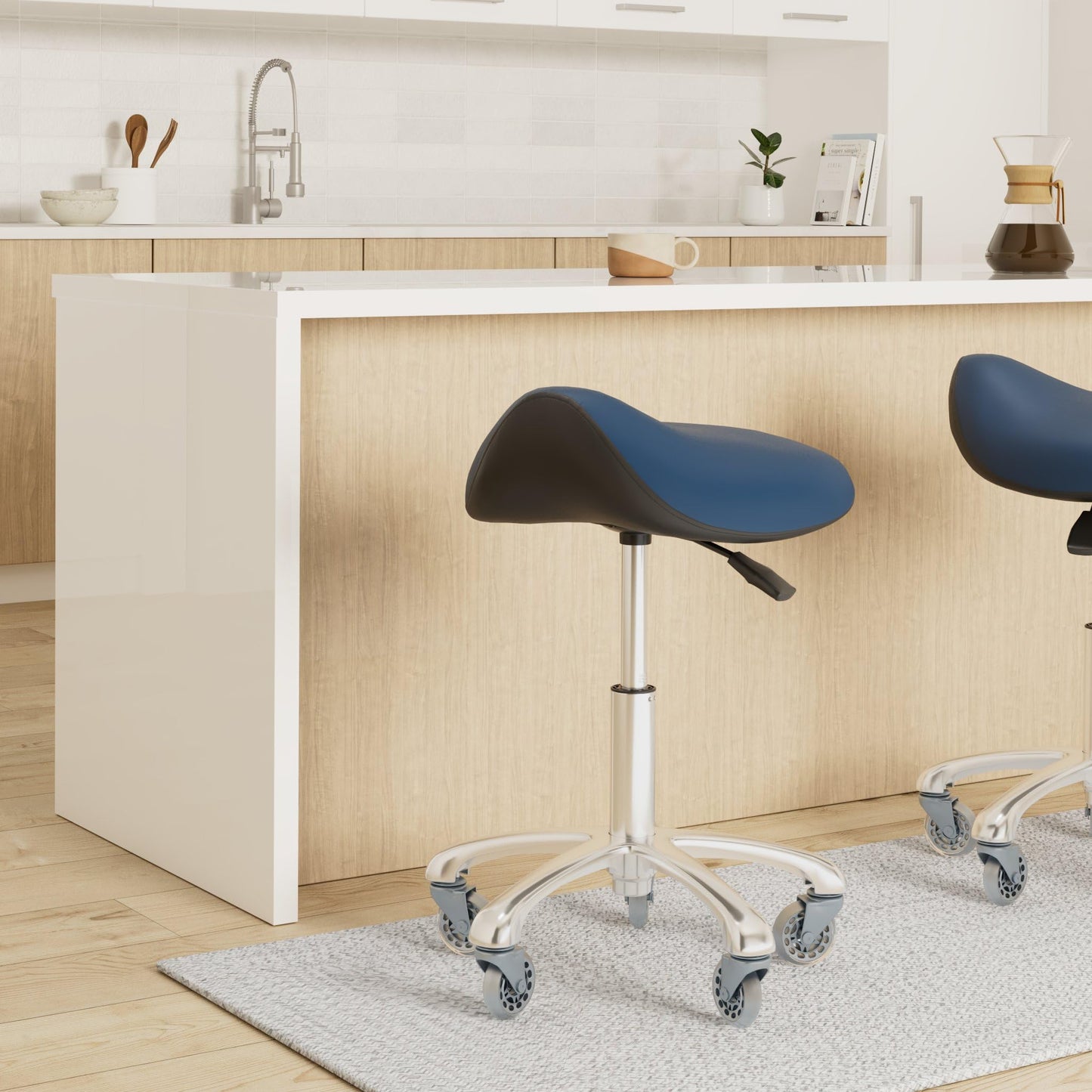 FRNIAMC Professional Saddle Stool with Wheels Ergonomic Swivel Rolling Height Adjustable for Clinic Dentist Beauty Salon Tattoo Home Office (Black)