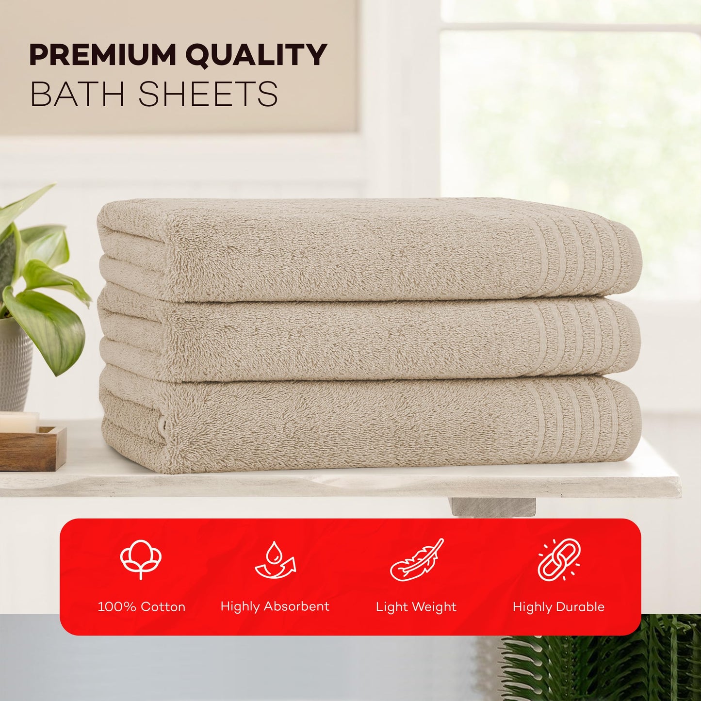 Olivia Rocco Monaco 3 Pack Bath Sheets Highly Absorbent Premium Quality 100% Cotton Large Towel Set Extra Soft Quick Dry Large Towels Bath Sheet 500