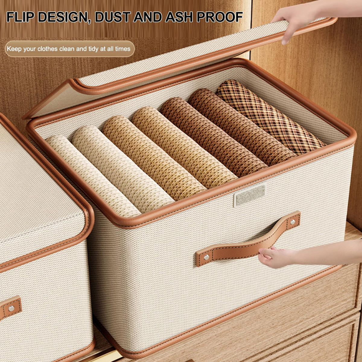 Vbvbip 4 PCS Oxford Fabric Storage Bins with Attached Lid - Large Clothes Organizer 44x30x29cm, Breathable Collapsible Closet Bins for Clothing