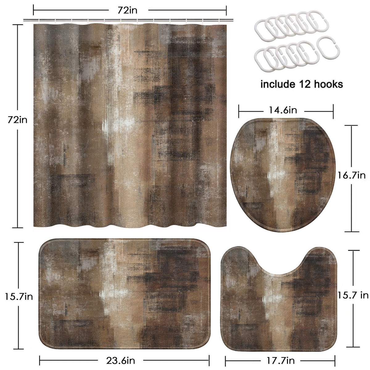 ArtSocket Burnt Brown Grey Bathroom Set with Shower Curtain and Rugs Accessory, Abstract Painting Modern Abstract Shower Curtain for Bathroom Decor 4