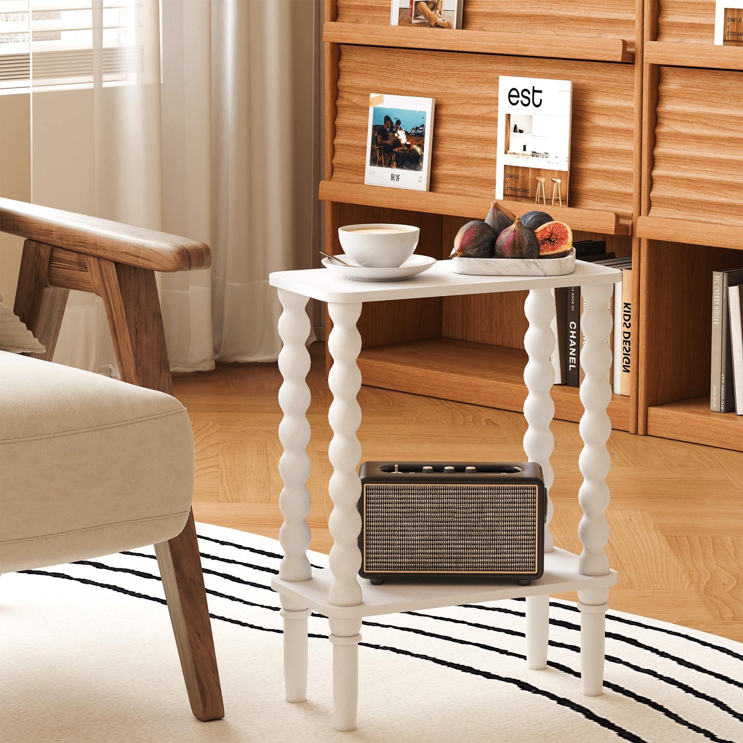 JERX 2-Tier Narrow Side Table Small End Table White