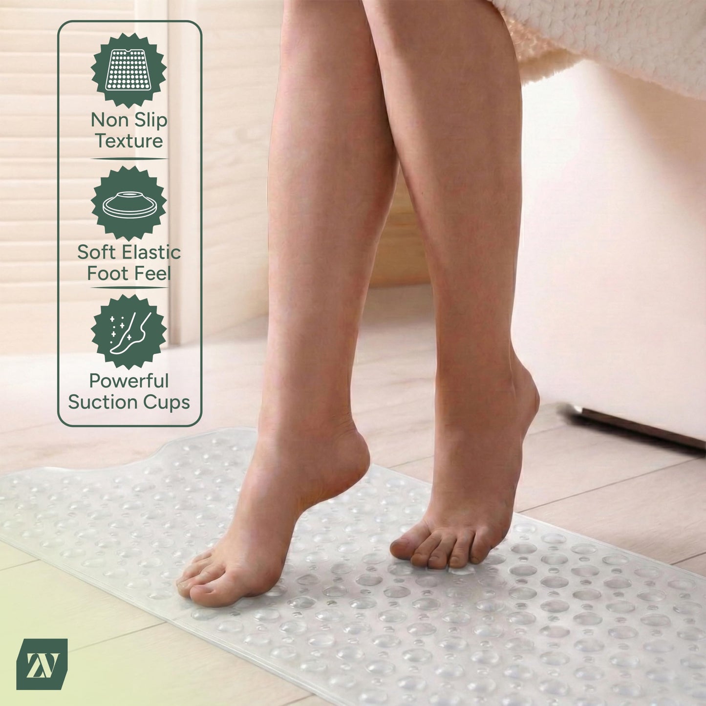 Zuvo Extra Long Bath Mat Non Slip Anti Mould, 100 x 40 cm, White