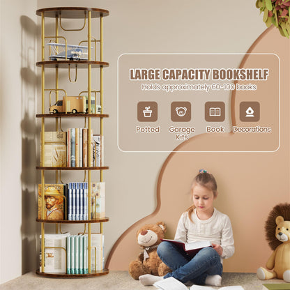 OCTORO 5 Tier Rotating Bookshelf, 360° Corner Bookshelf Tower, Round Revolving Bookcase with Adjustable Levels, Spinning Book Shelf for Home Office