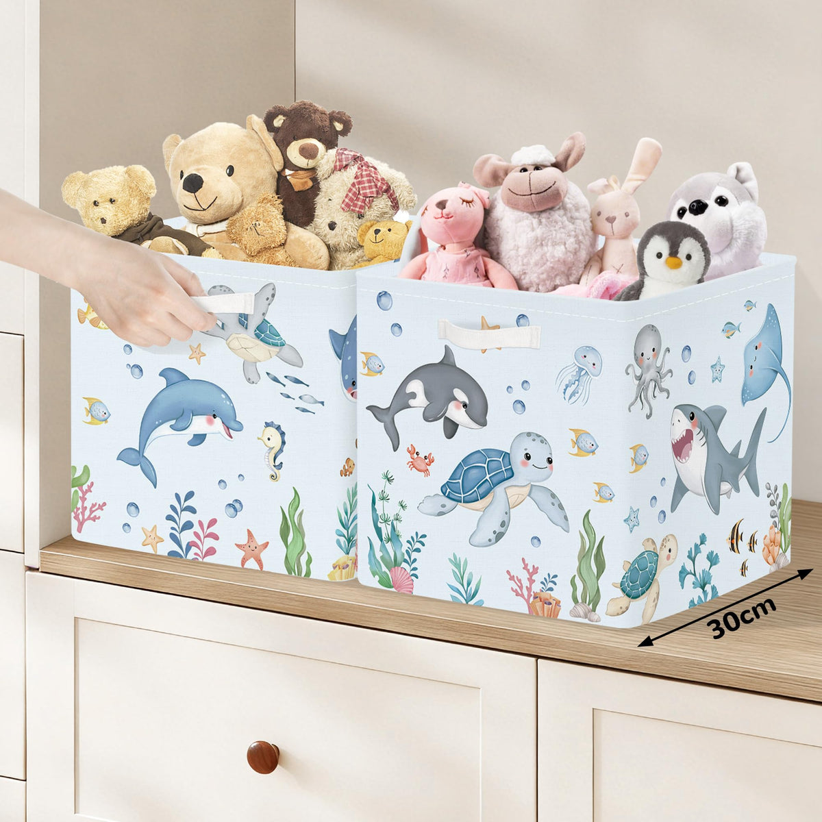 Clastyle 3 pcs Ocean Animals Cube Storage Boxes for Shelves Kallax Boxes