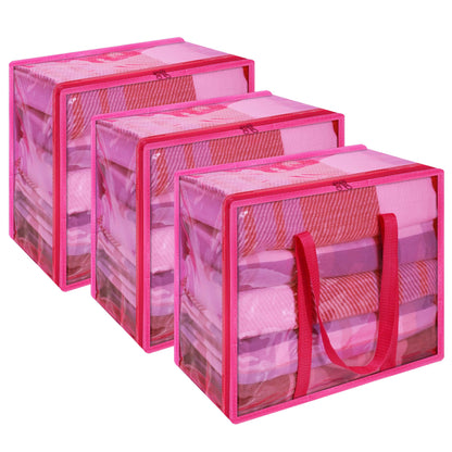 Vieshful Pink 40L Clear Clothes Storage Bag with Zipper 3 Pack