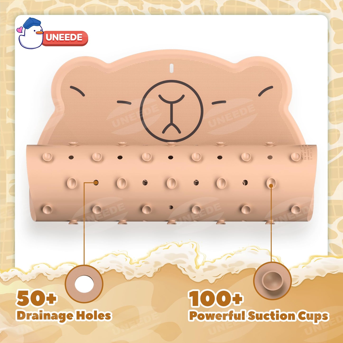 UNEEDE Non Slip Bath Mat Capybara-Shaped 76 x 45 cm Anti Mould