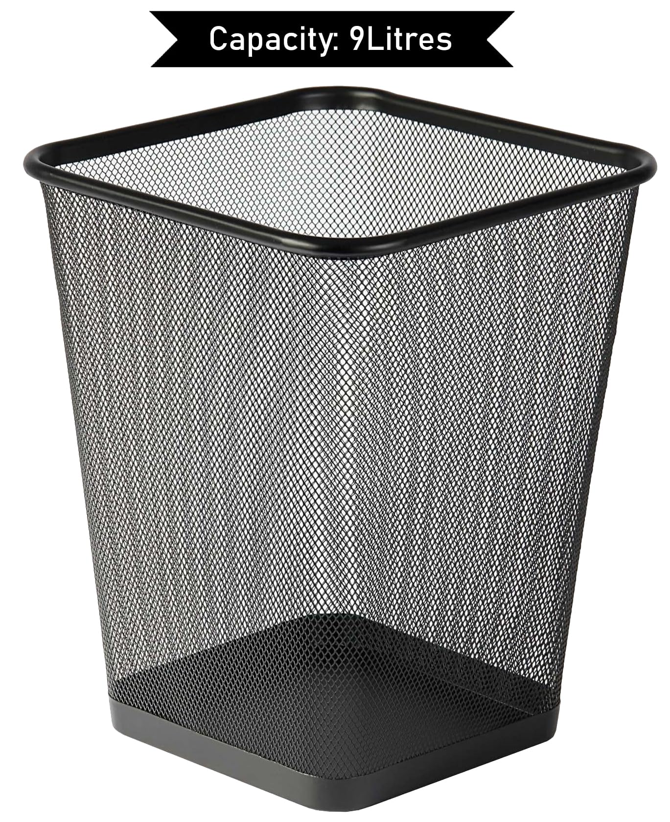 Best House | Metal Mesh Bins | Square | 9 Litres | BLACK | Pack of 1 | Metal Wire Waste Basket Paper Bin | Lightweight and Sturdy Rubbish Bin