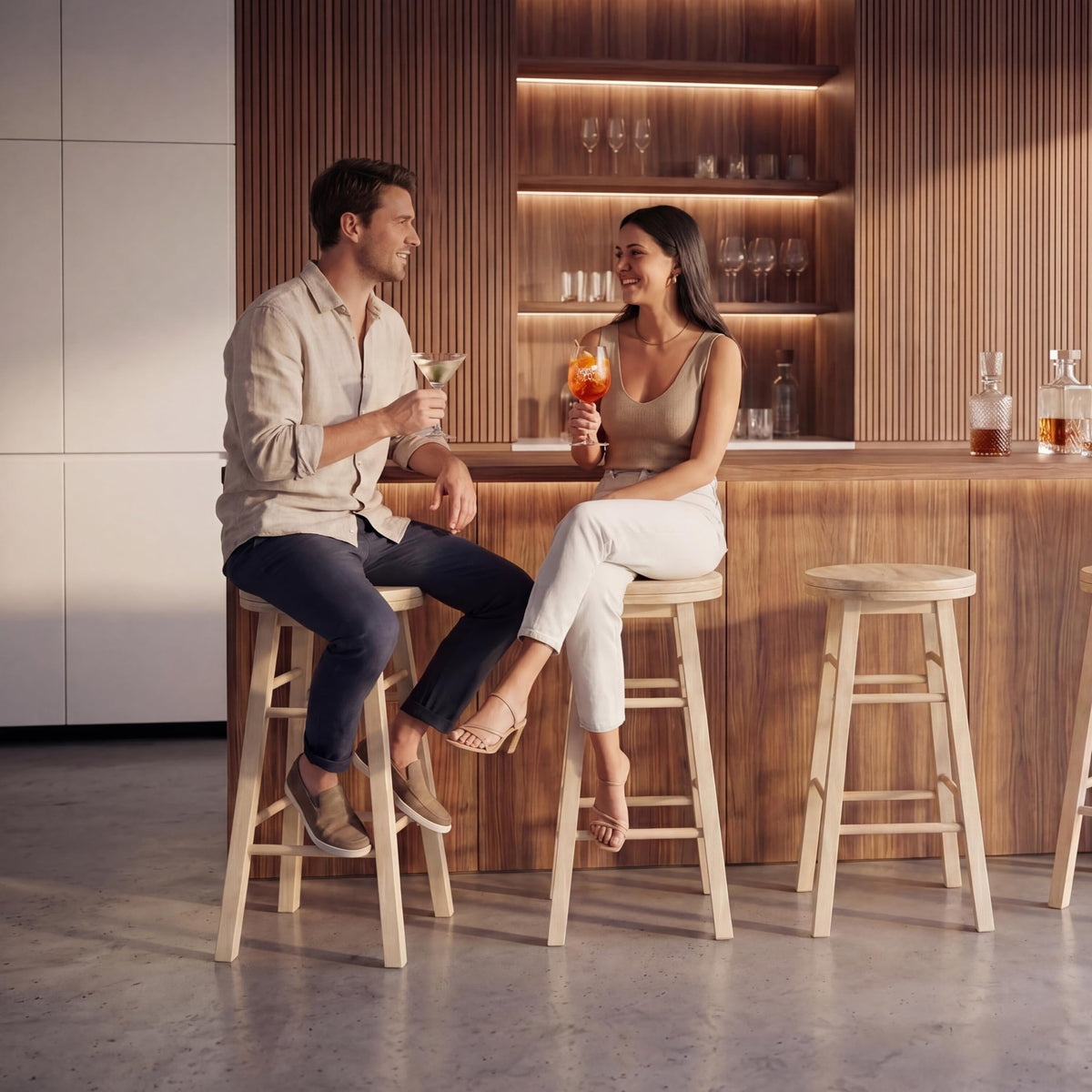 Chef Vida Modern 360° Swivel Breakfast Bar Stool for Kitchen Counters, Natural Wood 2, Natural