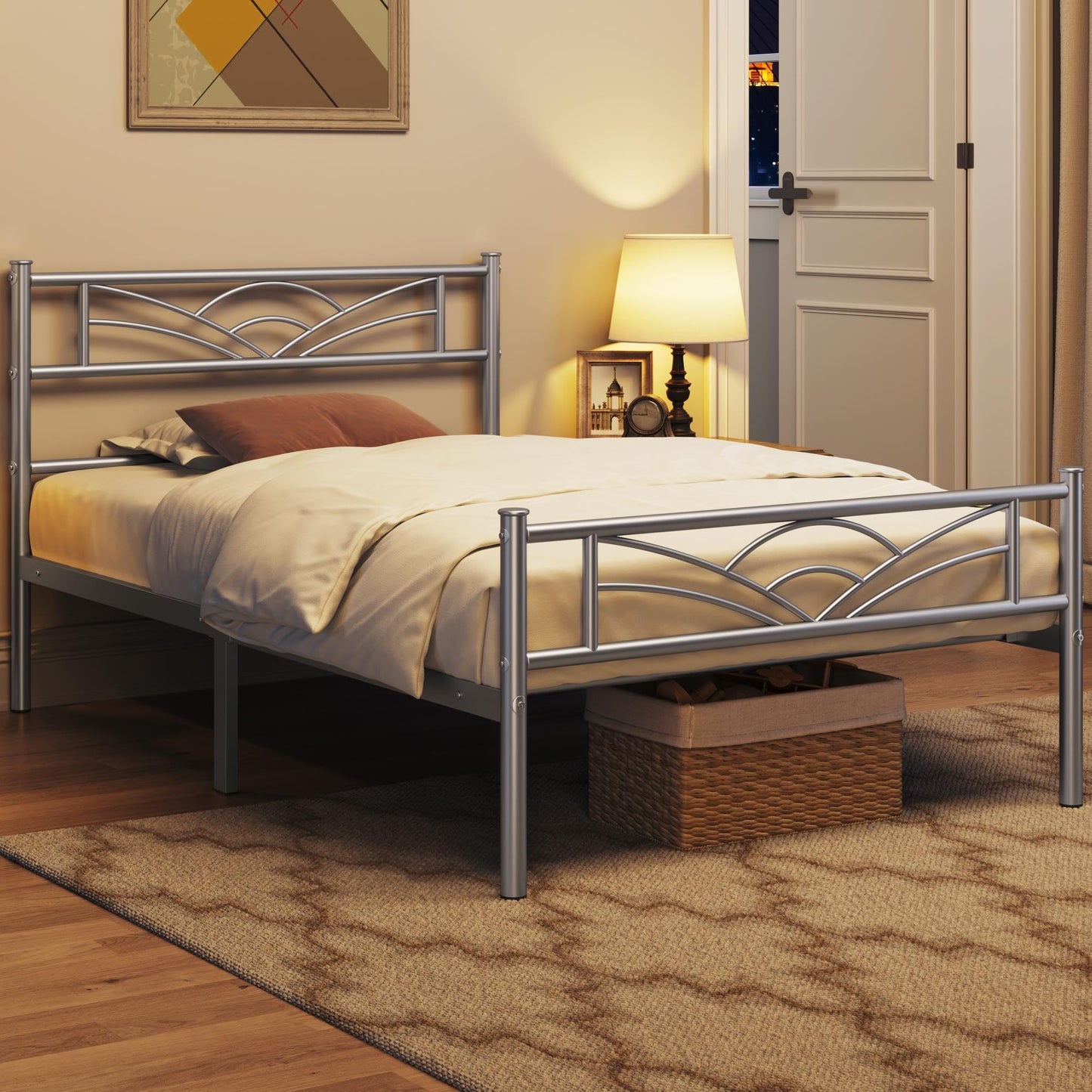 Yaheetech 3ft Single Metal Bed Frame with Cloud-inspired Design, Silver