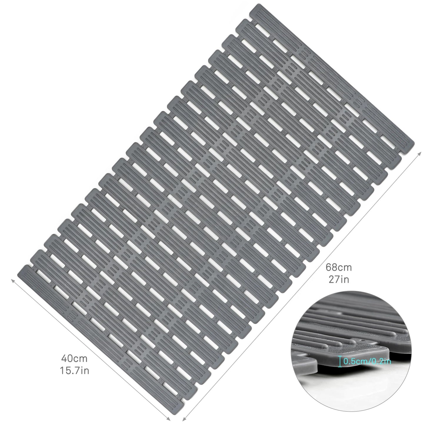 WELTRXE Bath Mat Non Slip Shower Mats, 68 x 40 cm Anti Slip Bathtub Mat, Anti Mould, Striped Textured Soft Surface with Suction Cups