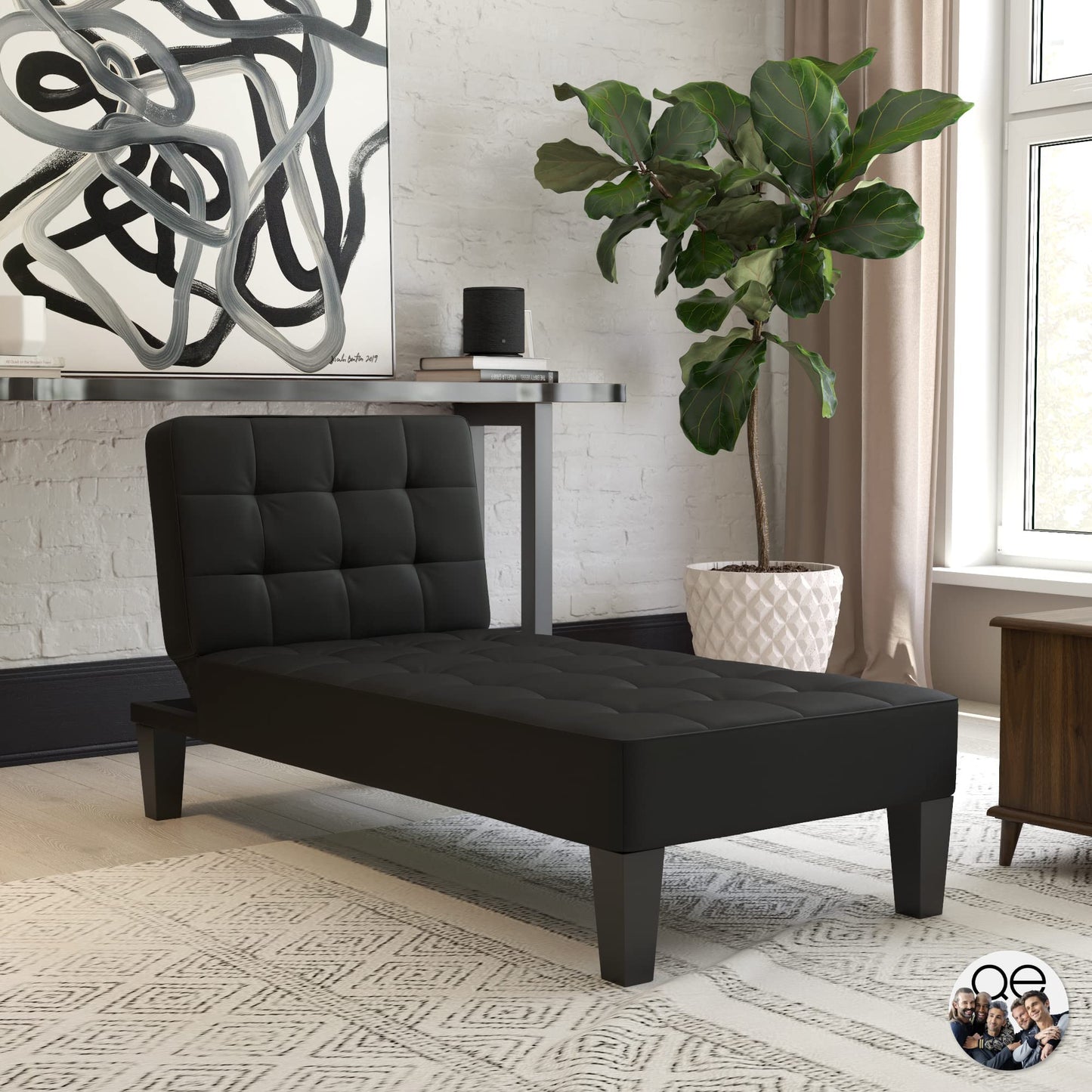 DHP Furniture Adalynn Chaise Lounger Black Faux Leather, 163x73x80cm (DxWxH)