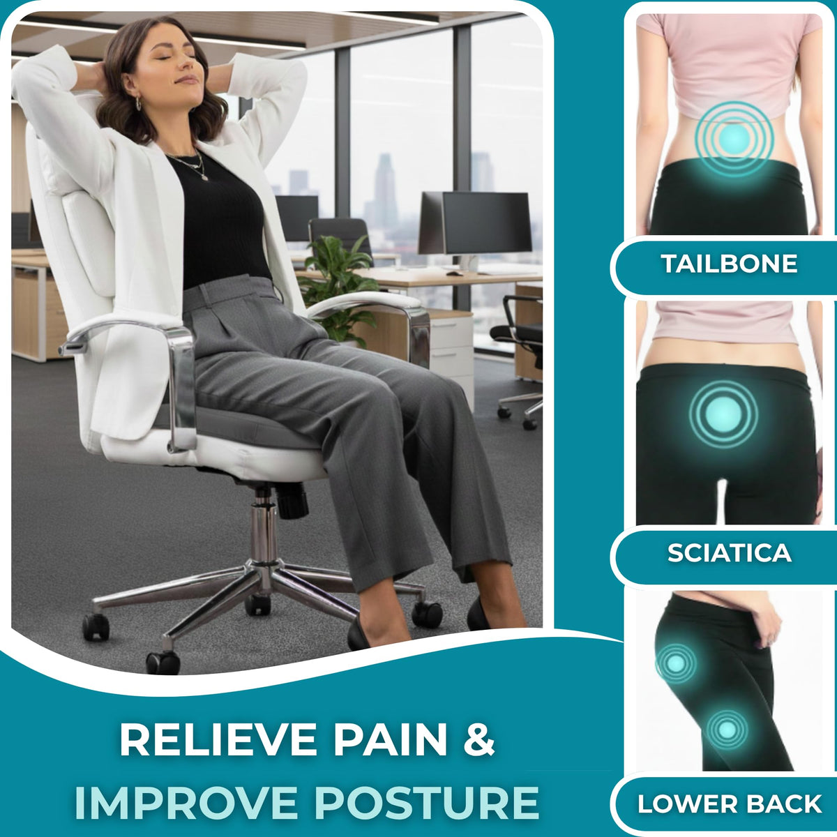 Famjoy Memory Foam Seat Cushion – Ergonomic U-Shaped Support for Back, Hip & Tailbone Pain Relief – Washable Non-Slip Cover – Grey