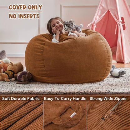 Nobildonna 3 ft Bean Bag Chair Cover No Filler for Adults and Kids 300L Extra Large Stuffed Animal Storage Bean Bag Washable Soft Premium Corduroy