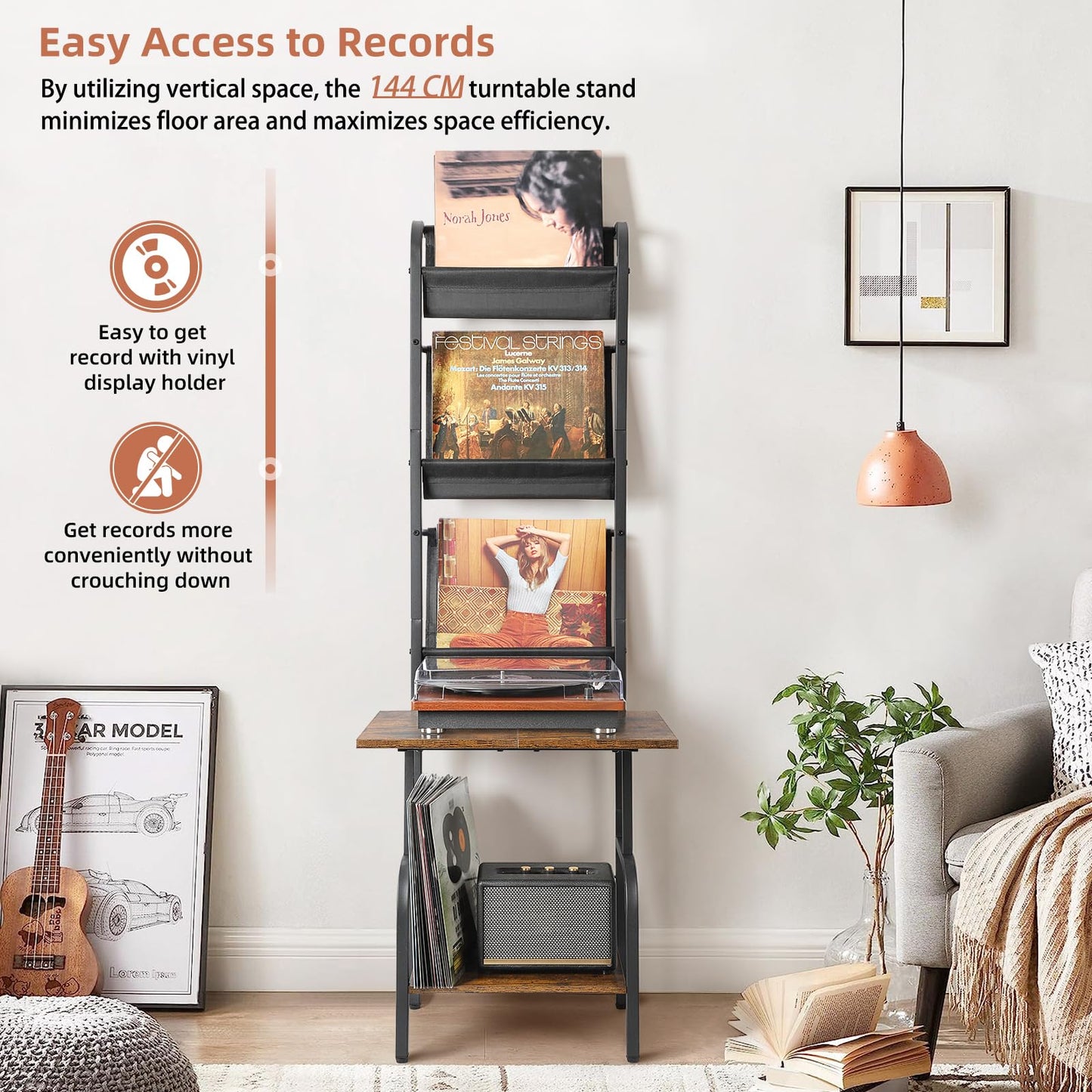Bikoney Record Player Stand with Vinyl Storage for 200 LPs