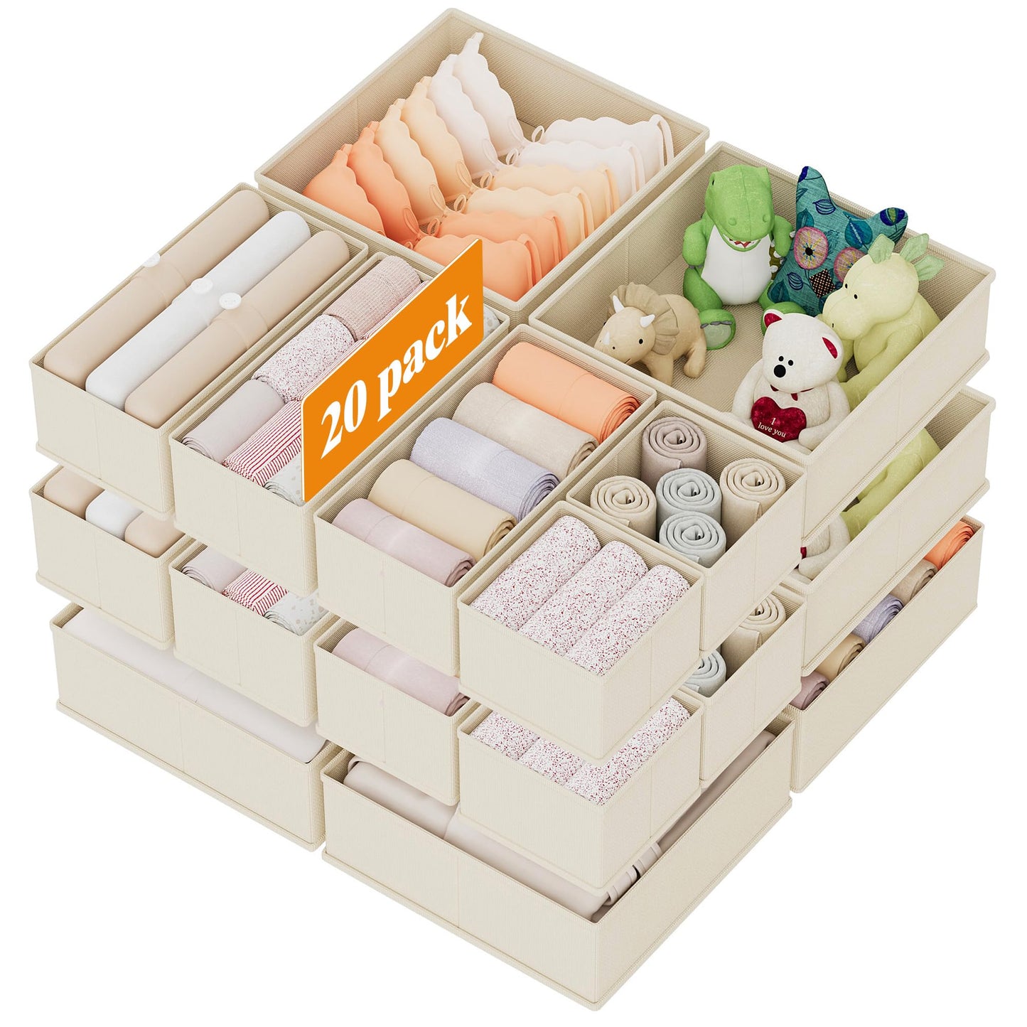 XIVIRACK 20 Pack Drawer Organizer for Clothes, Underwear Drawer Organizer Bins, Foldable Fabric Closet Storage Organizers