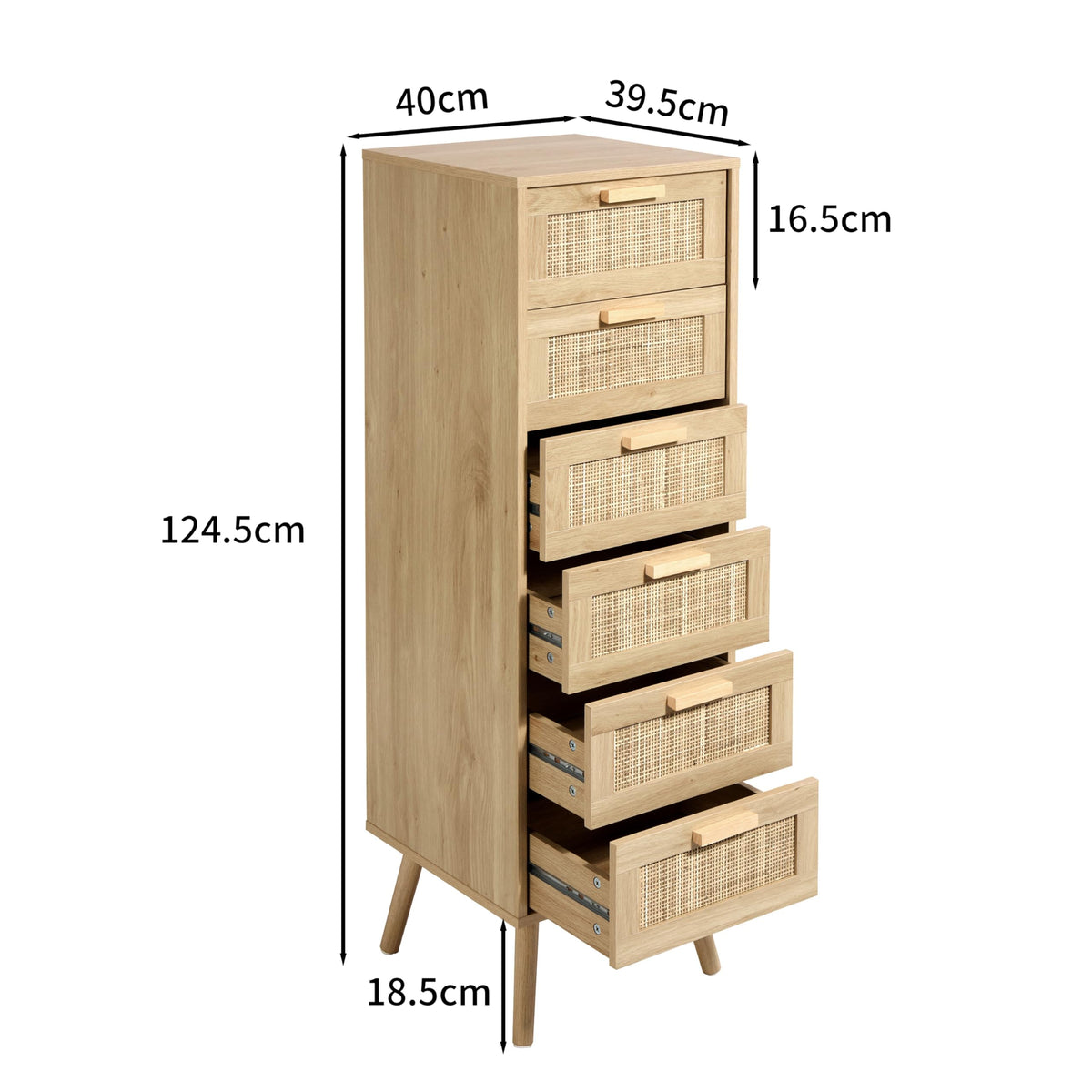 Finnhomy Rattan Chest of Drawers Bedroom, Tall Chester of Drawers with 6 Hand Made Rattan Decorated Drawers for Bedroom