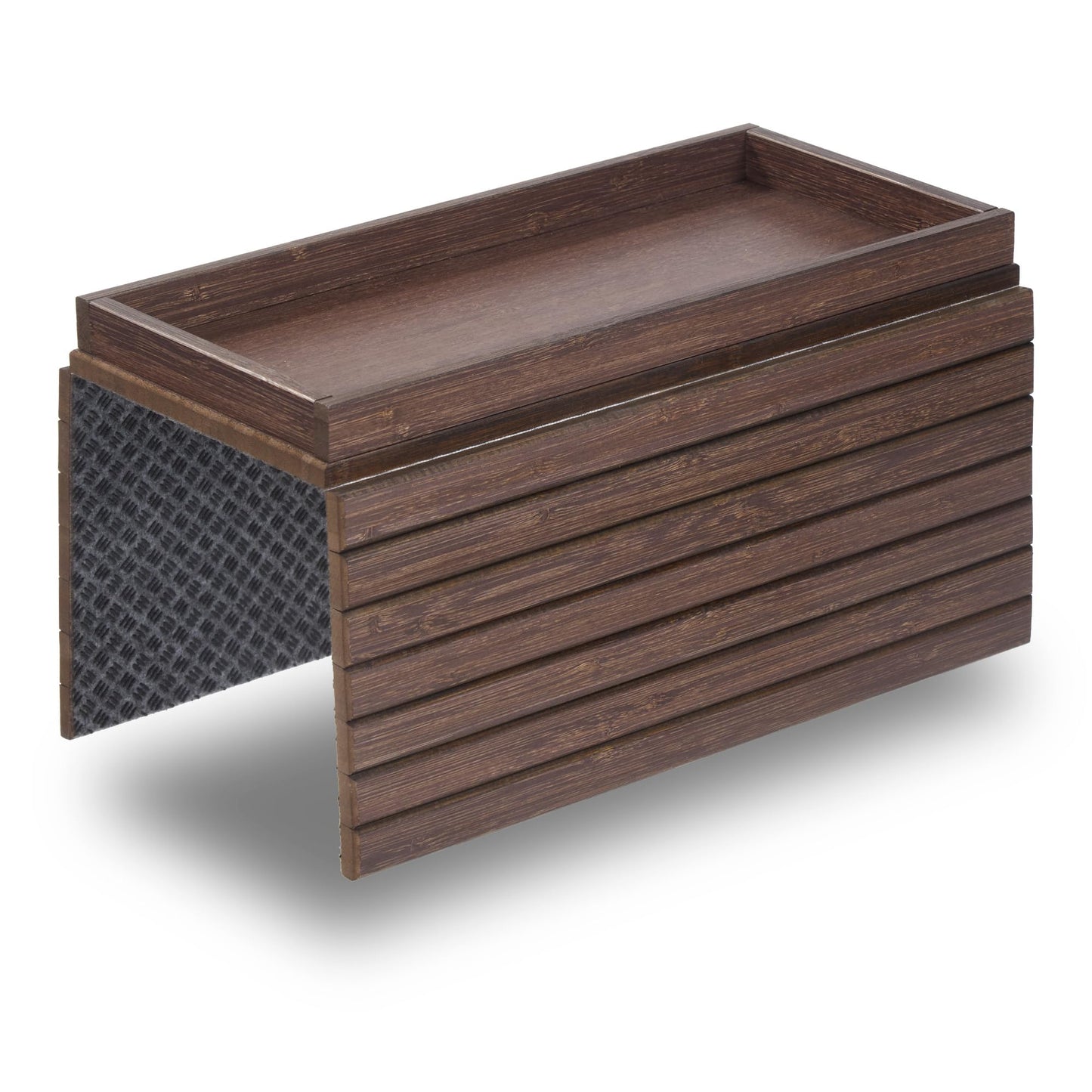 DETOR Sofa Arm Tray with Spacious 31.5 × 14 cm Storage Box, Walnut Bamboo Finish, Enhanced Non-Slip Felt Base, Fits Armrests 15.5 cm and Wider