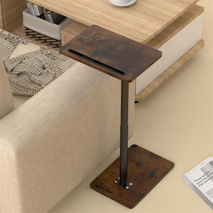 YUHFERA Couch Side Table - 360Swivel Height Adjustable End Table,Sofa Armrest Tray Table,Snack Side Table for Bed or Chair with Phone & Tablet Slot