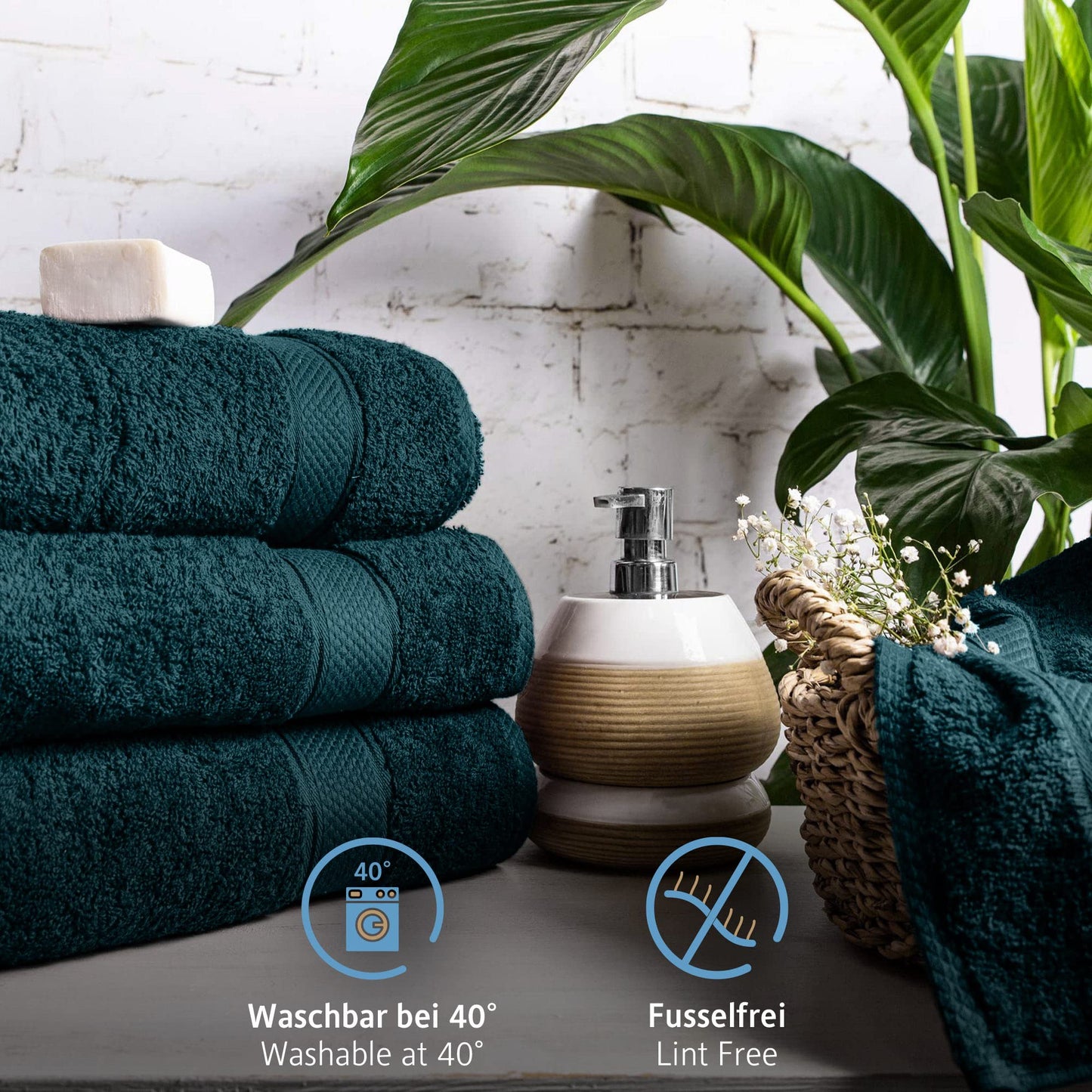 Komfortec Set of 8 Hand Towels 50 x 100 cm 100% Cotton Terry Towelling Soft Petrol