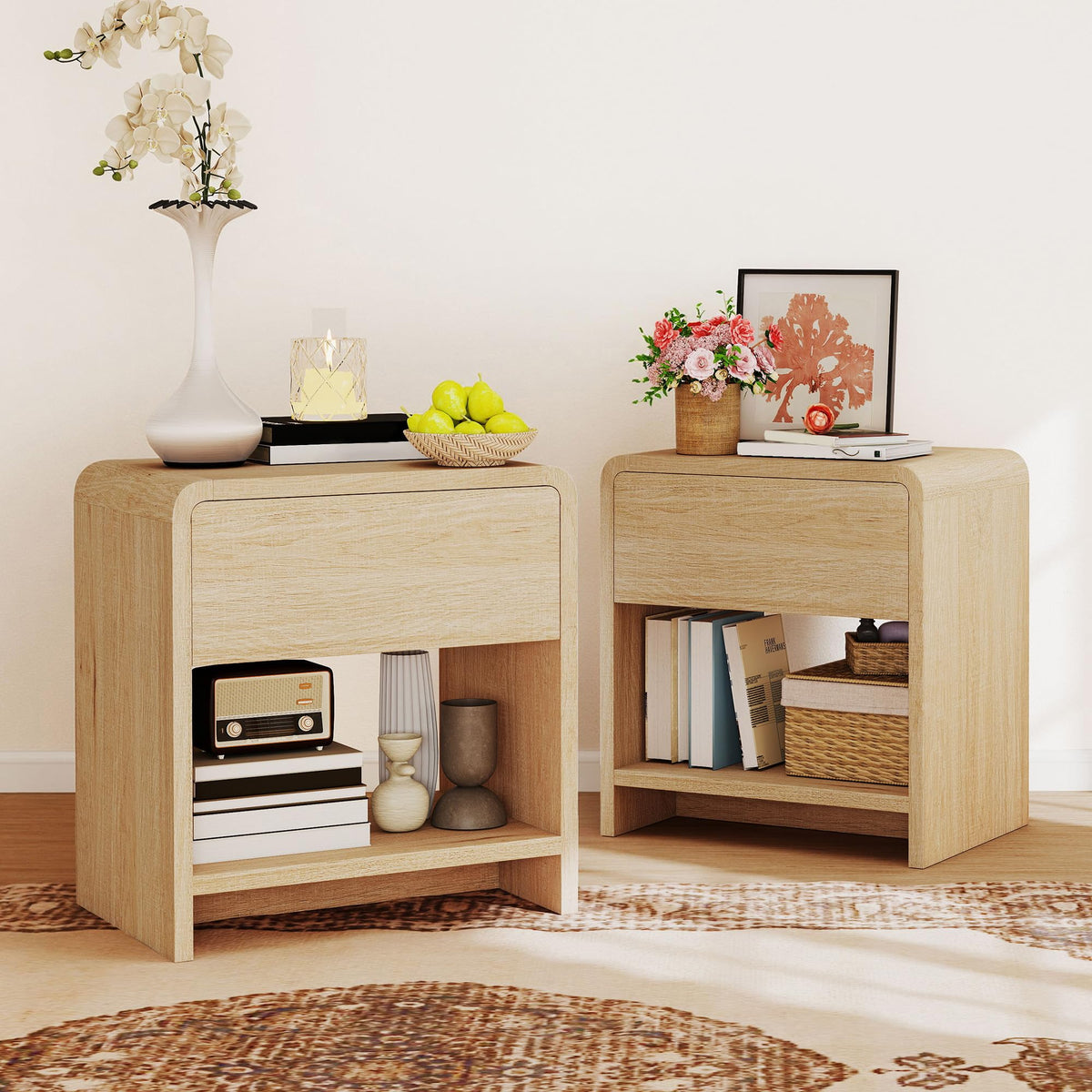 LUXOAK Bedside Tables, Oak Effect, Set of 2