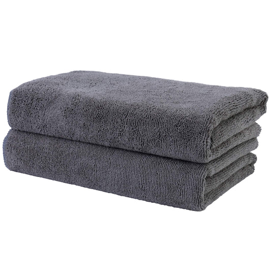 POLYTE Professional Quick Dry Lint Free Microfibre Hair Drying Salon Towel, 2 Pack (50x101 cm, Dark Grey)