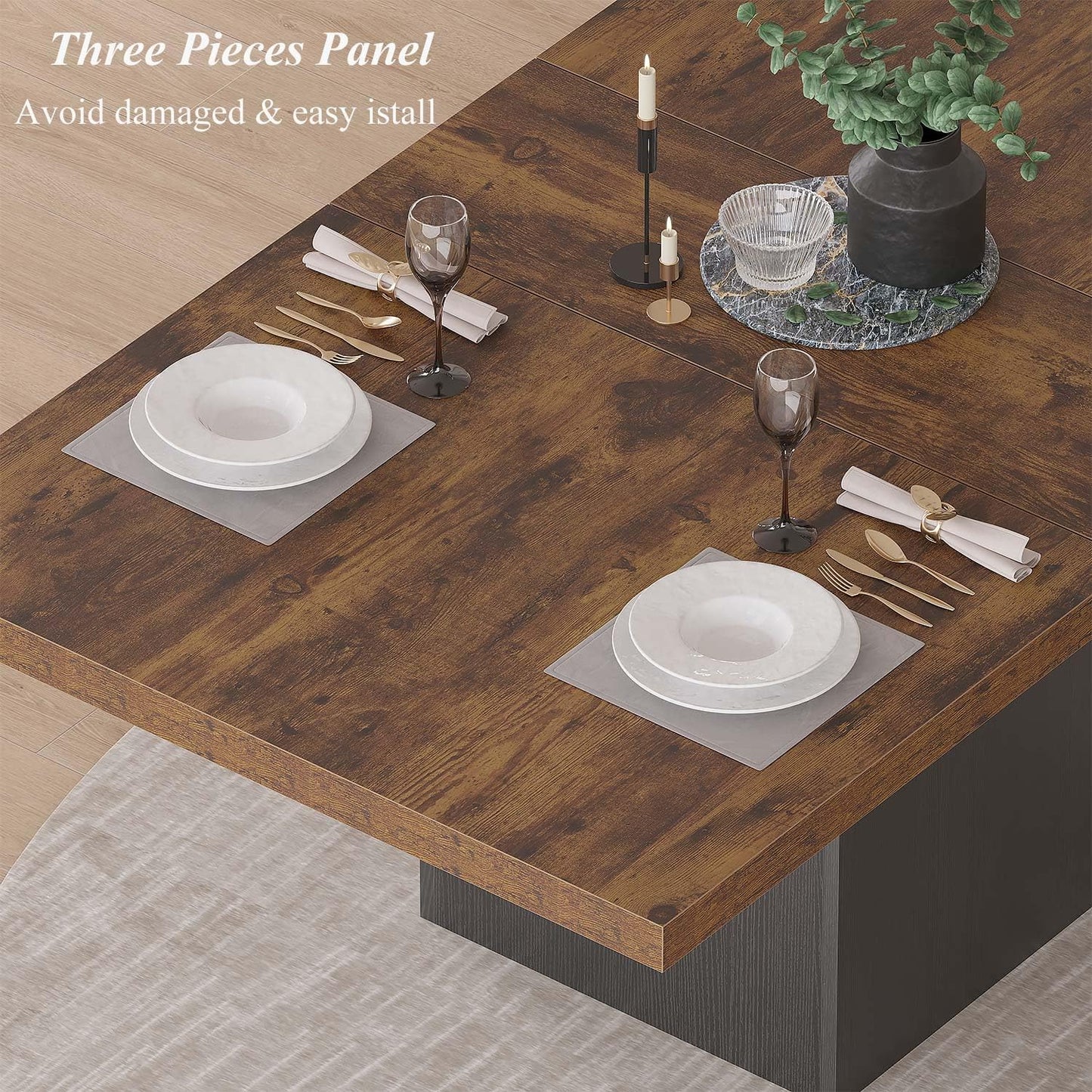 HSH Dining Table Modern Rectangle Kitchen Dinner Table 180cm Rustic Brown