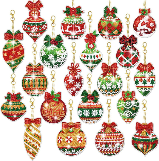 ExploreUncharted 20PCS Christmas Diamond Painting Kits 5D DIY Diamond Painting Keychain Christmas Hanging Diamond Art Kits Diamond Art Christmas
