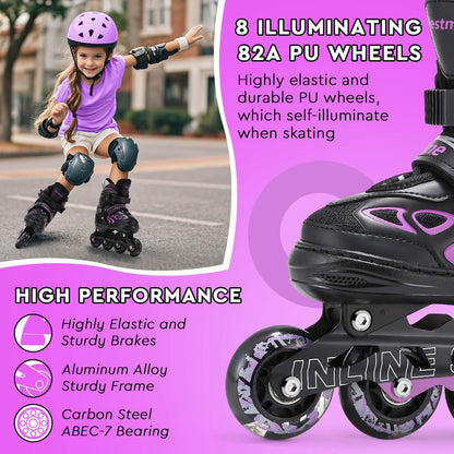 Adjustable Inline Skates for Kids, Girls Boys Light up Inline Skates Size Adjustable Roller Blades for Beginners (Medium (UK 1-4))