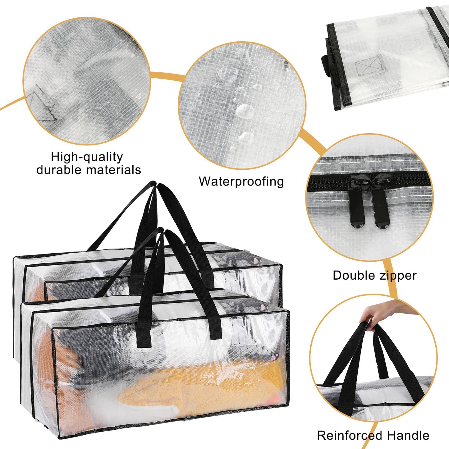4 Pack 92L Clear Clothes Storage Bags, Waterproof Heavy Duty Moving Storage Tote with Strong Zipper&Handles for Moving House, Blankets