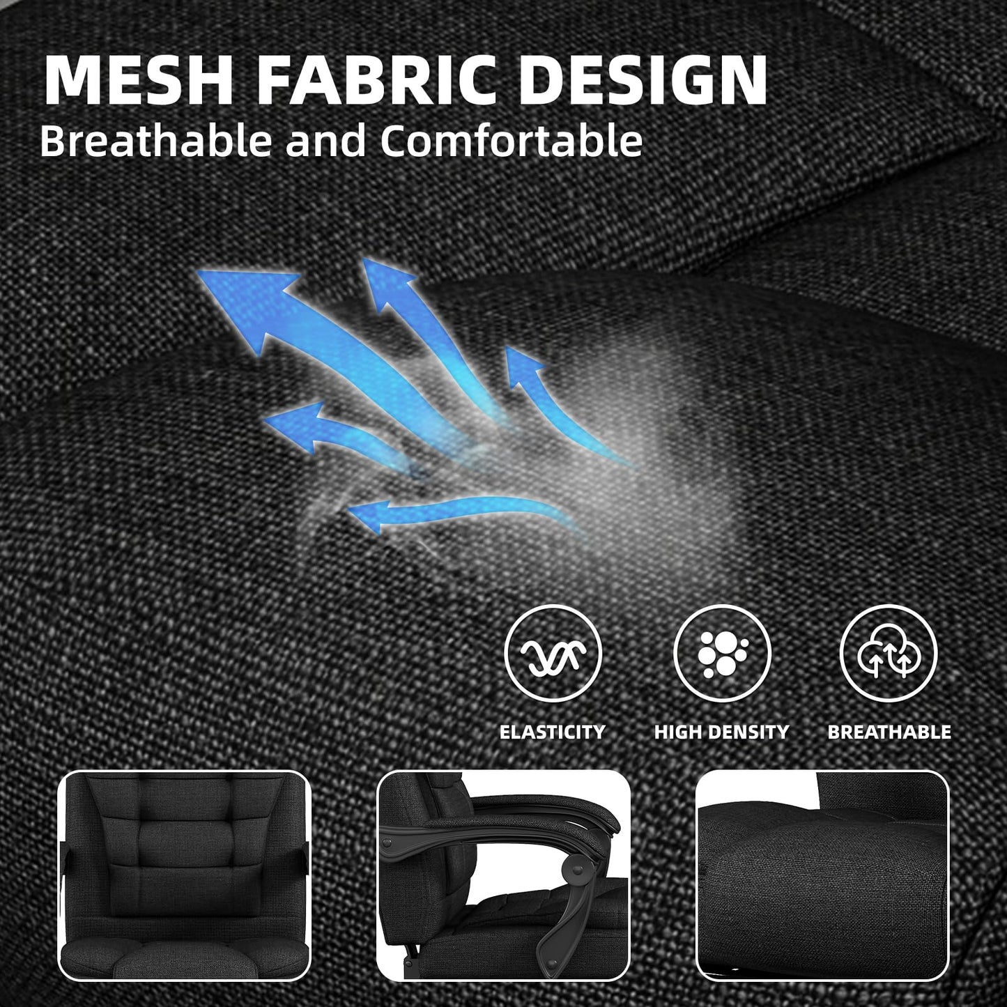 SITMOD Executive Office Chair with Footrest, Pocket Spring Fabric Desk Chair, High Back Thick Padding Computer Chair with Linkage Armrests