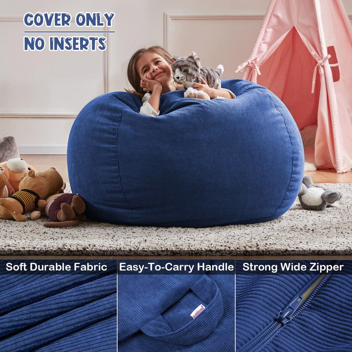 Nobildonna Bean Bag Chair Cover No Filler for Kids Beanbag Stuffed Animal Storage Without Filling Plush Toys Holder and Organizer Soft Premium