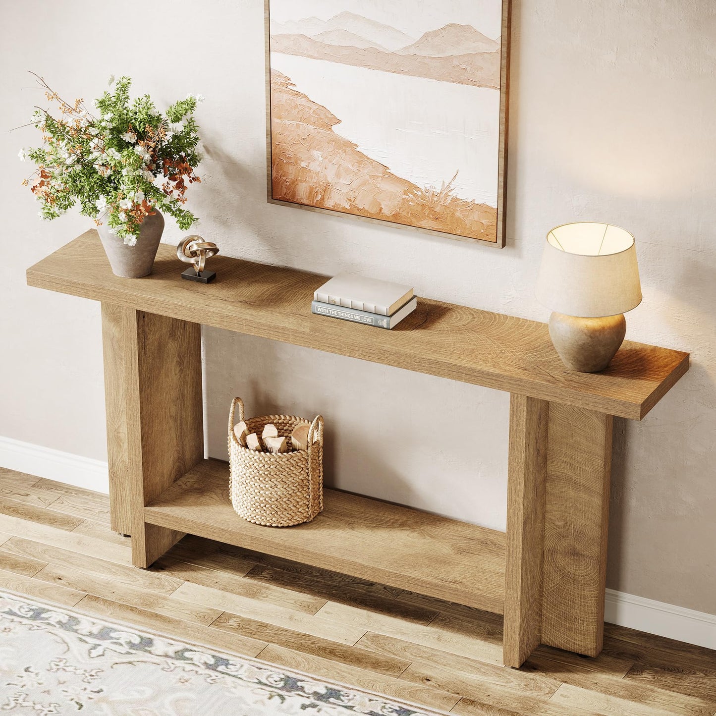 Tribesigns 150 cm Console Table, Light Wooden Hallway Table with 2-Tiers, Behind Couch Sofa Table for Entryway & Living Room