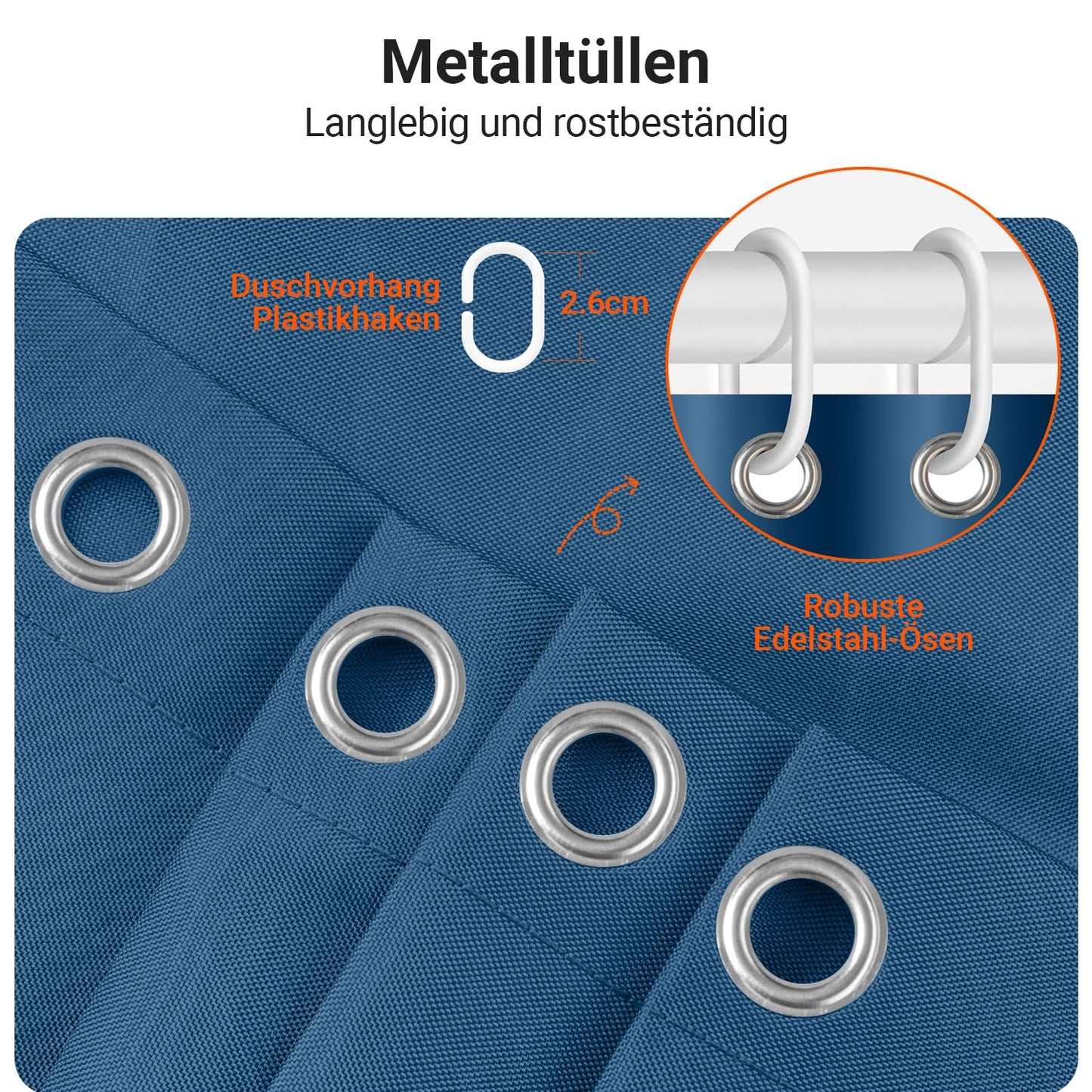 Lerores Shower Curtain, 180 x 200 cm, Dark Blue, Weighted Hem, Anti-Mould Textile, Water-Repellent