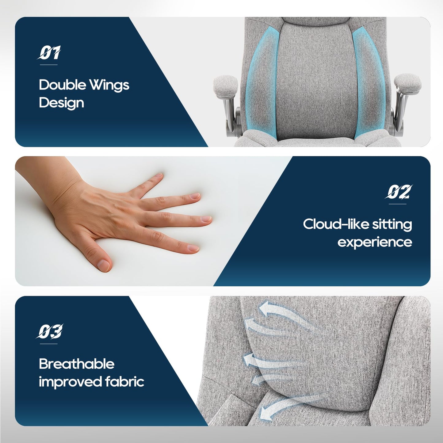 Ergonomic Executive Office Chair with Adjustable Lumbar Support, Flip-up Armrests, Double Padded Seat & Tilt Function