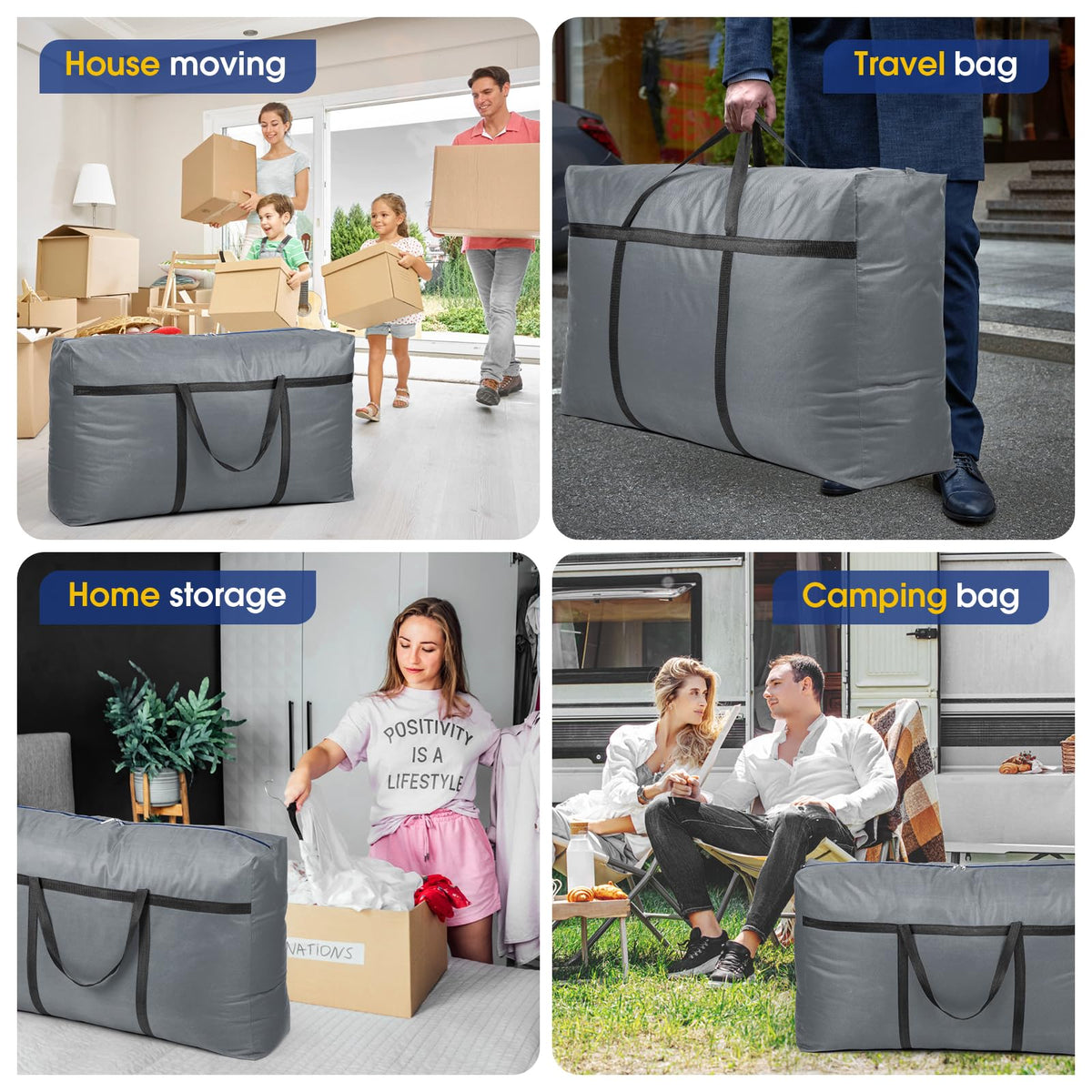 YiMiLiu 180L Extra Large Storage Bag Waterproof Luggage Bag Heavy Duty Moving Bag Grey