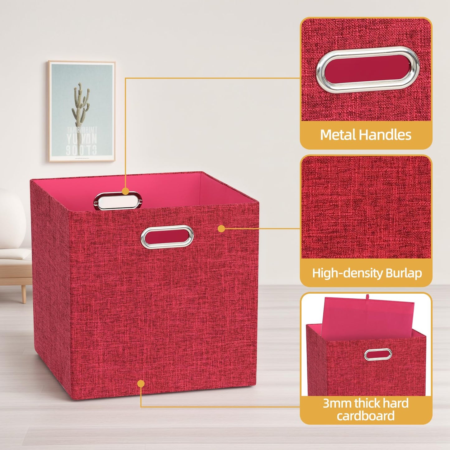 BinWhiz 4 Pack Collapsible Linen Fabric Storage Cubes/Organiser - 33x33x33 cm Fabric Bins for Kallax Shelves, Cabinet, Bookcase, Closet