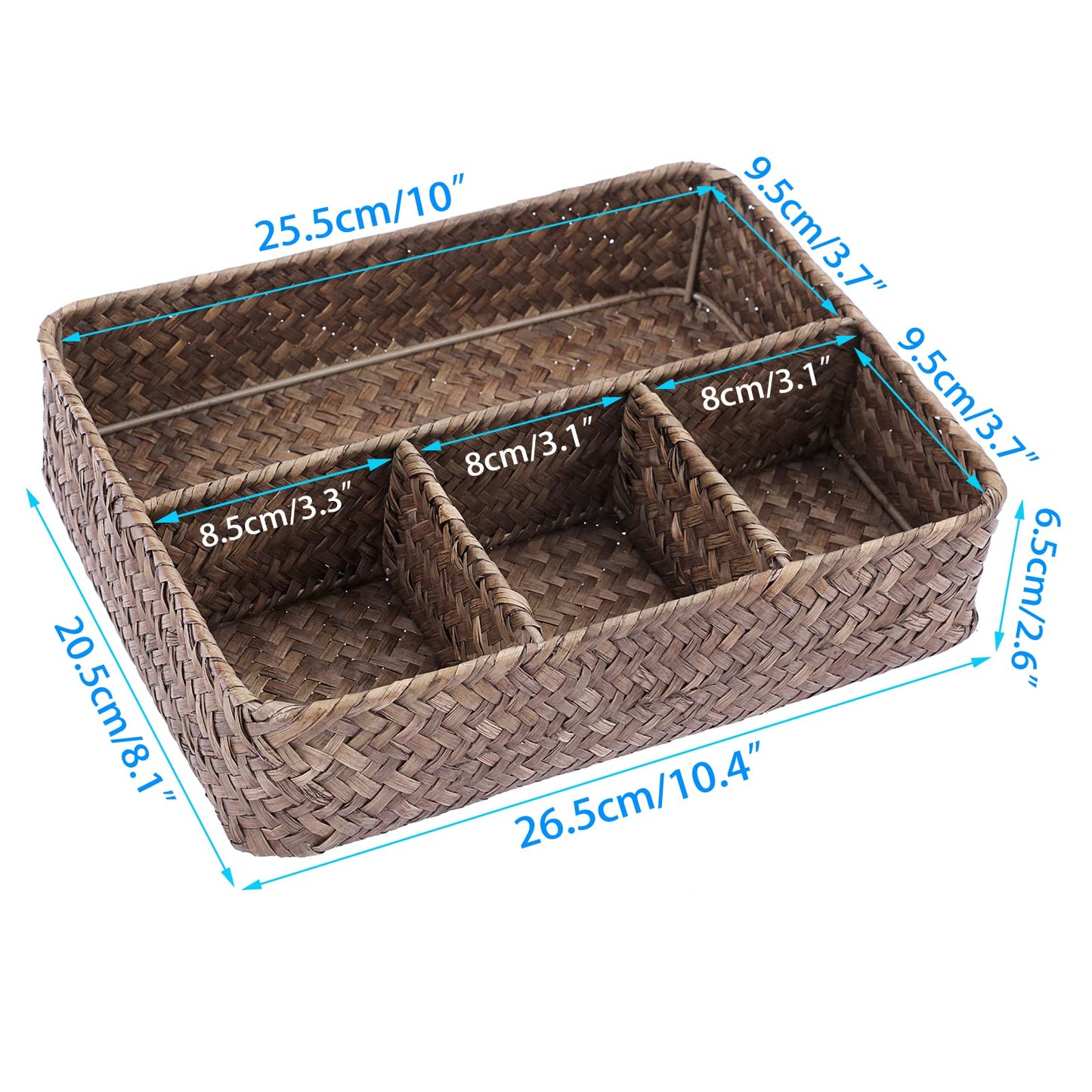 BTSKY 4 Compartment Seagrass Tissue Box Basket, Napkin Holder, Coffee