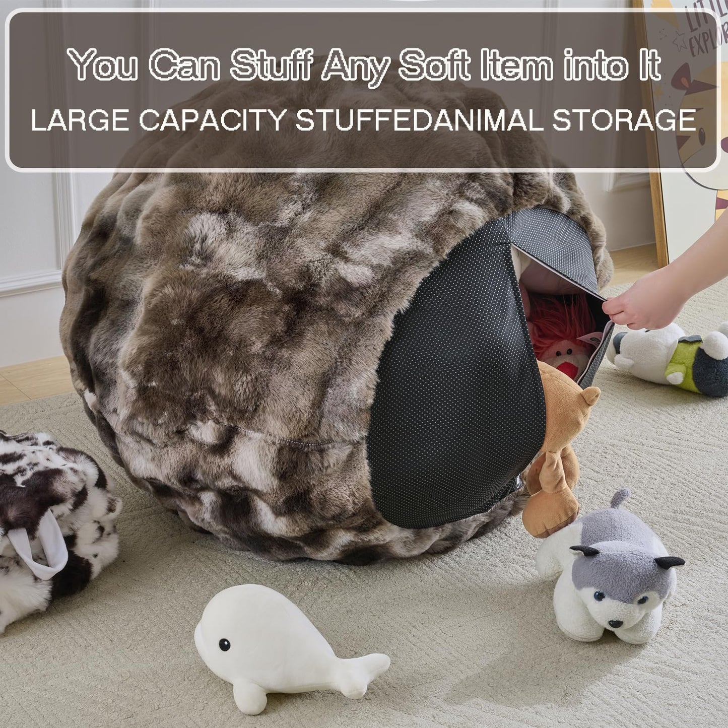 Fluffy Faux Rabbit Fur Bean Bag Chair Cover(No Filler),Cozy Shaggy Bubble Stuffed Animal Storage Large Bean Bag Cover for Bedroom Living Room,Fuzzy