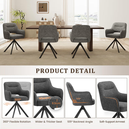 COLAMY 360°Swivel Dining Chairs Set of 2, Fabric Chairs for Dining Room with Armrests, Hollow Backrest and Thick Seat Cushion
