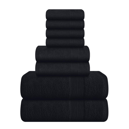 Elvana Home 8 Piece Set 100% Ring Spun Cotton, 2 Bath Towels 27x54, 2 Hand Towels 16x28 and 4 Washcloths 13x13 - Ultra Soft Highly Absorbent Machine