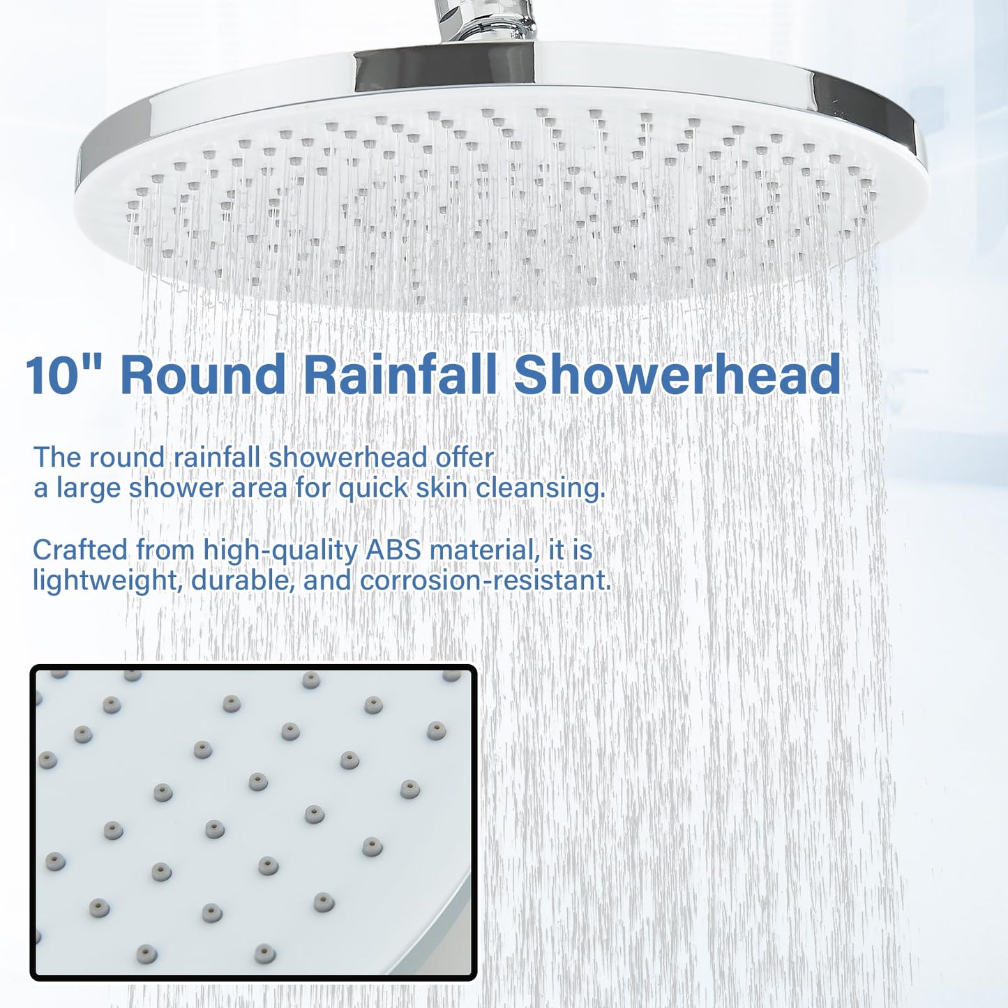 Shower Riser Rail Kit Chrome 10" Round Rainfall Shower Head and 3 Jet Types Handheld Shower Height Adjustable Shower Set Without Mixer Tap Brass